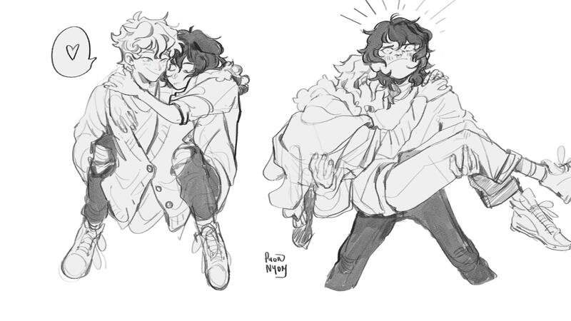 sketch two characters (full body and torso)