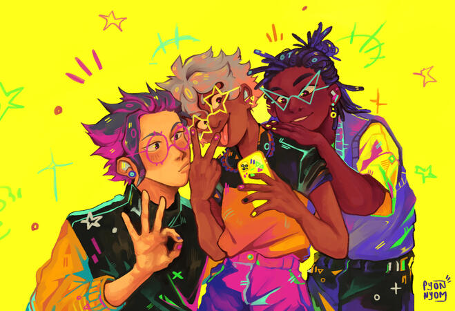 torso three characters fully rendered