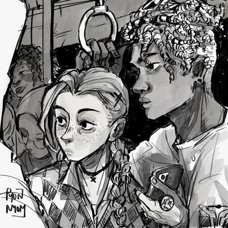 torso greyscale (two characters) - moderate bg